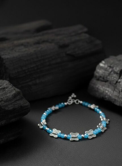 Artificial Blue Beaded Butterfly Anklet