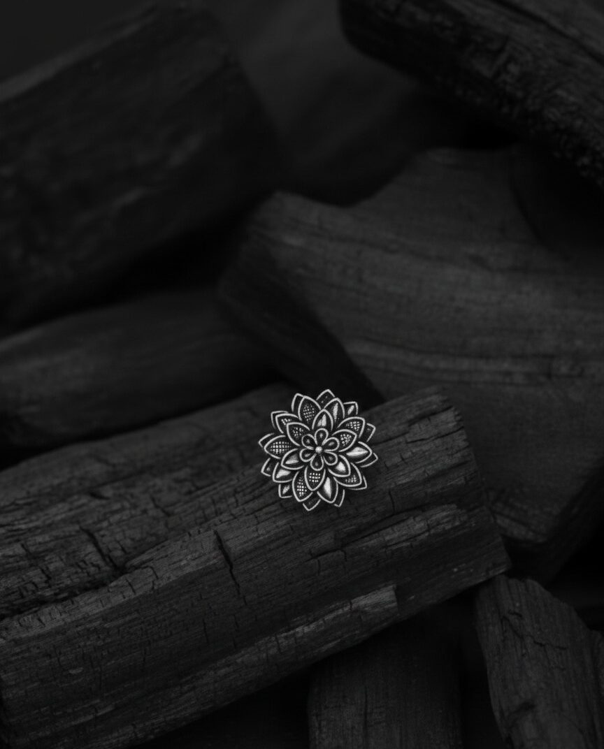 Artificial Oxidised Silver Floral Mini Ring