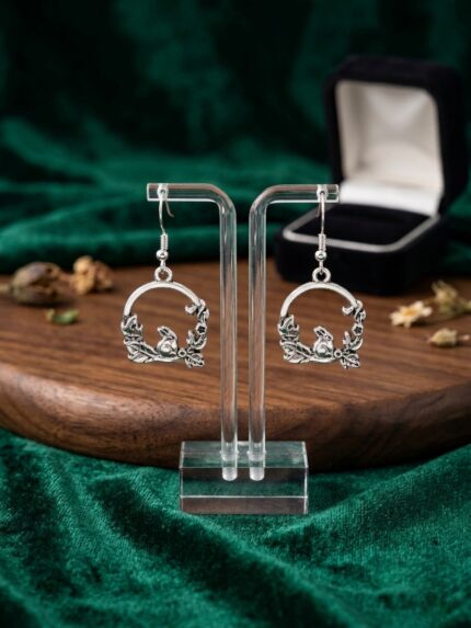 Oxidised Silver Rabit Hoop Earrings