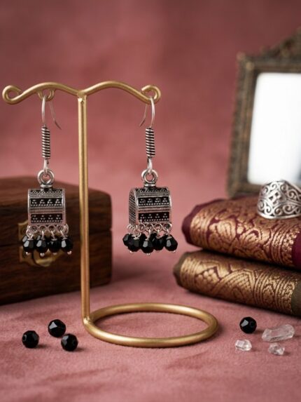 The Black Bead Geometric Jhumki