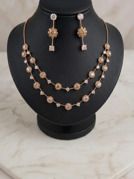 Handcrafted Rose Gold Double-Layer Floral Crystal Necklace