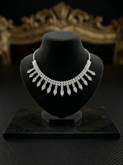 Handcrafted Silver Fringe Crystal Statement Necklace