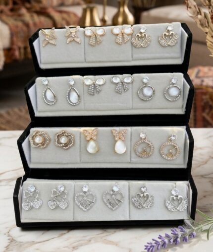 12 Pairs Korean Earrings Combo Box – Trendy Premium Earrings Set for Women & Girls