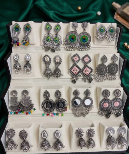 16 pair oxidised jhumka earrings box set navratri garba jhumki earrings